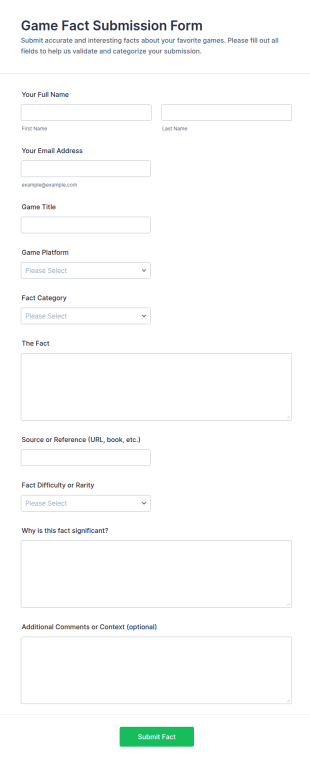 Game Fact Submission Form Template