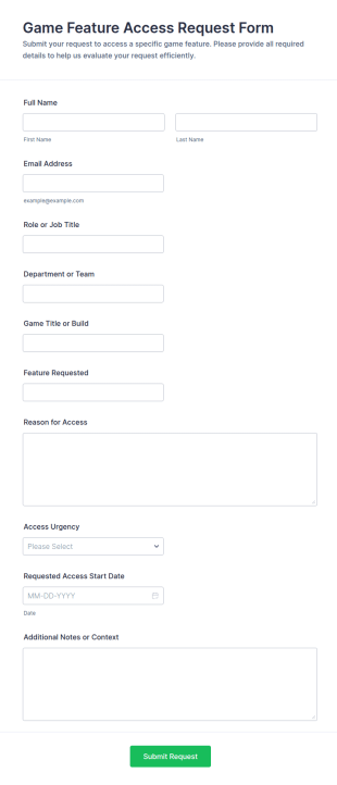 Game Feature Access Request Form Template