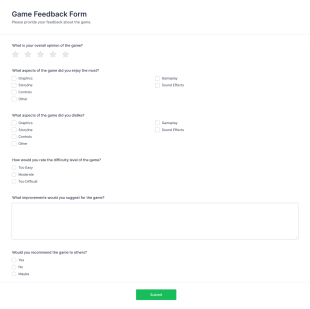 Game Feedback Form Template