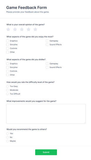 Game Feedback Form Template