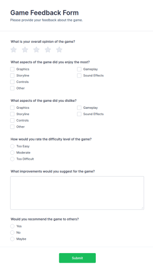 Game Feedback Form Template