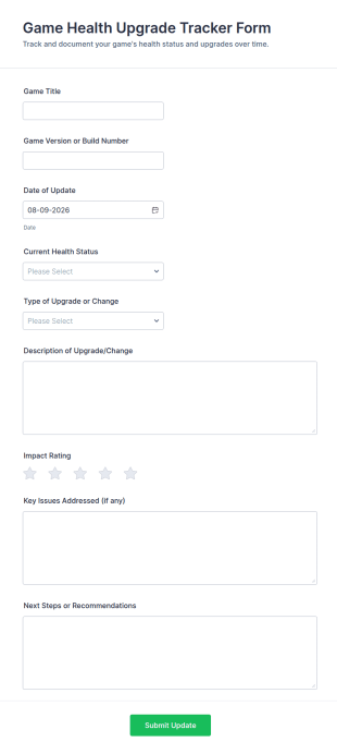 Game Health Upgrade Tracker Form Template