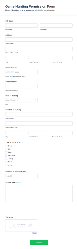 Game Hunting Permission Form Template