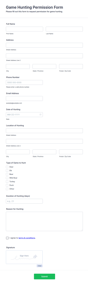 Game Hunting Permission Form Template