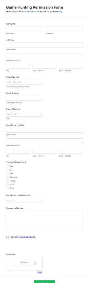 Game Hunting Permission Form Form Template