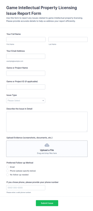 Game Intellectual Property Licensing Issue Report Form Template
