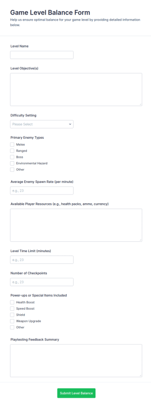Game Level Balance Form Template