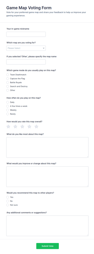 Game Map Voting Form Template