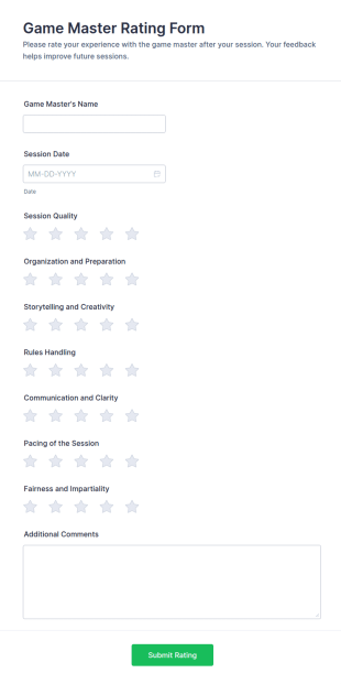 Game Master Rating Form Template