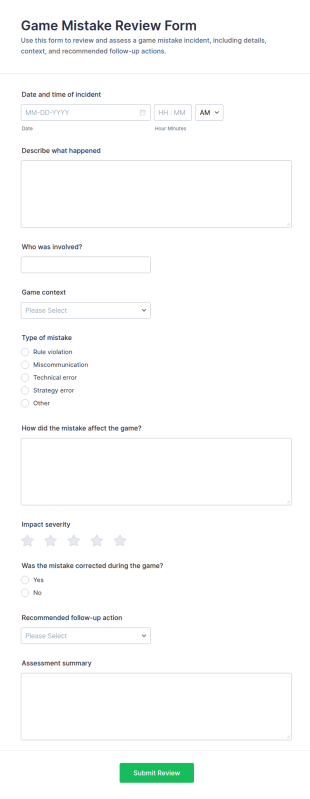 Game Mistake Review Form Template