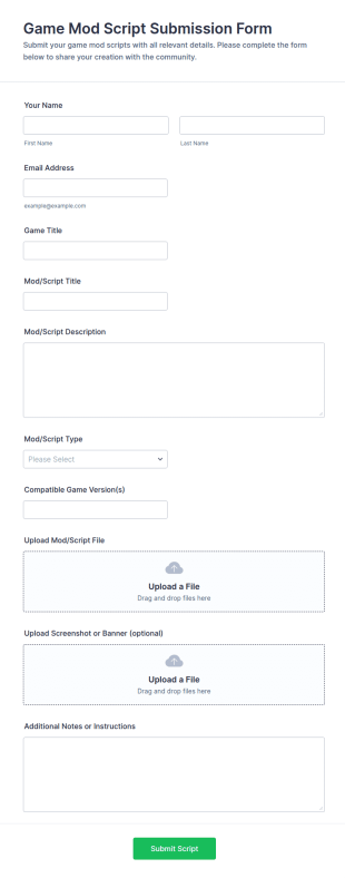 Game Mod Script Submission Form Template