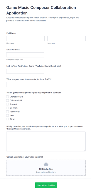 Game Music Composer Collaboration Application Form Template