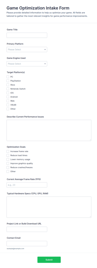 Game Optimization Intake Form Template