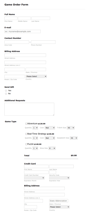 Game Order Form With Paysafe