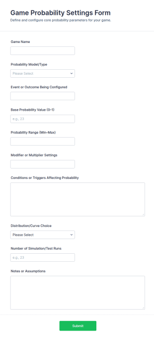 Game Probability Settings Form Template