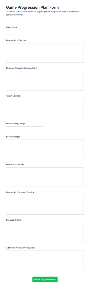 Game Progression Plan Form Template