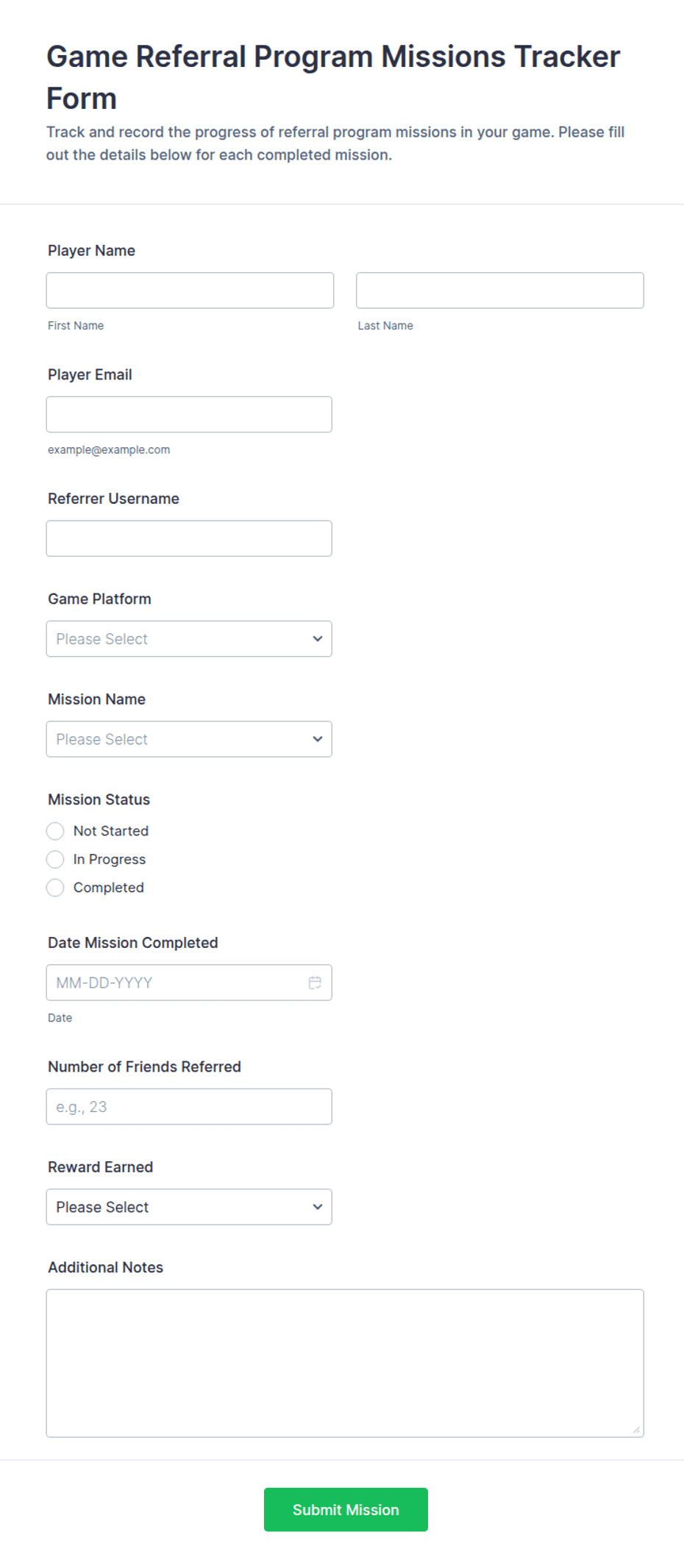 Game Referral Program Missions Tracker Form Template | Jotform