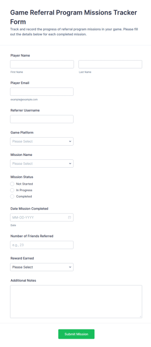 Game Referral Program Missions Tracker Form Template