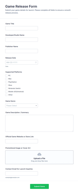 Game Release Form Template