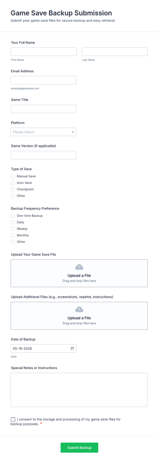 Game Save Backup Submission Form Template