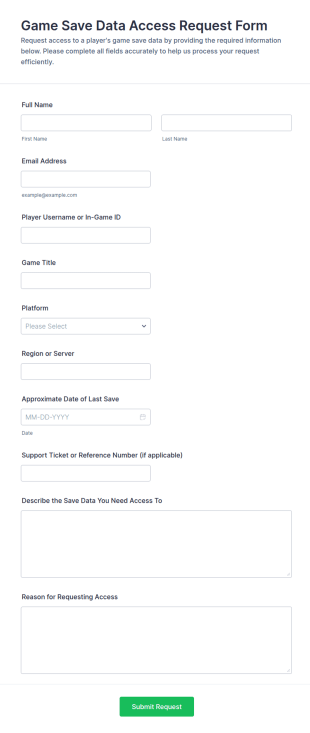 Game Save Data Access Request Form Template