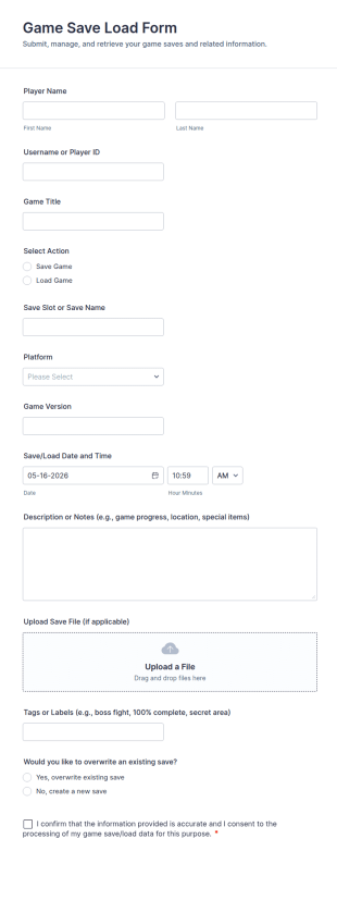 Game Save Load Form Template