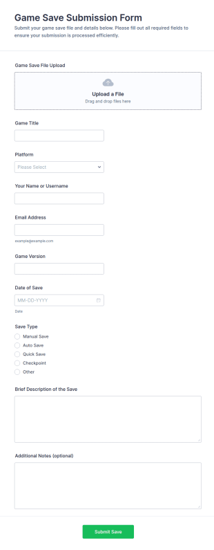 Game Save Submission Form Template