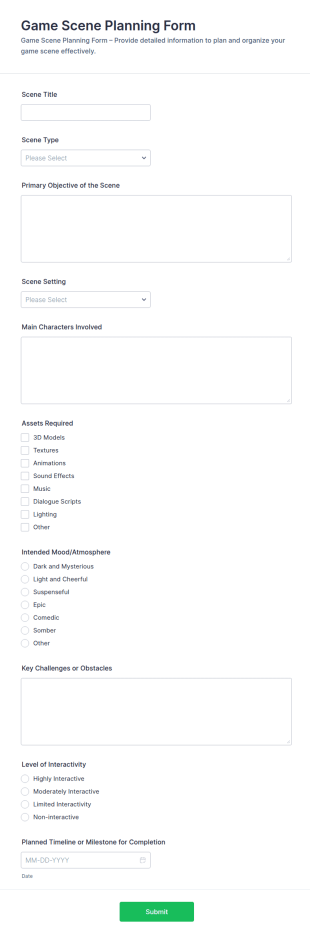 Game Scene Planning Form Template