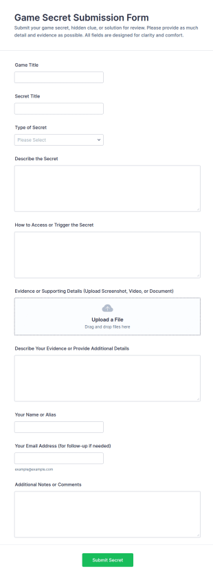 Game Secret Submission Form Template