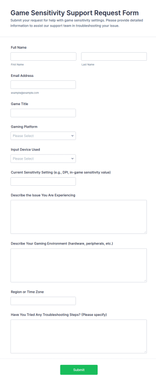 Game Sensitivity Support Request Form Template