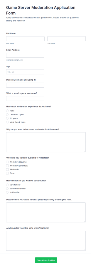 Game Server Moderation Application Form Template