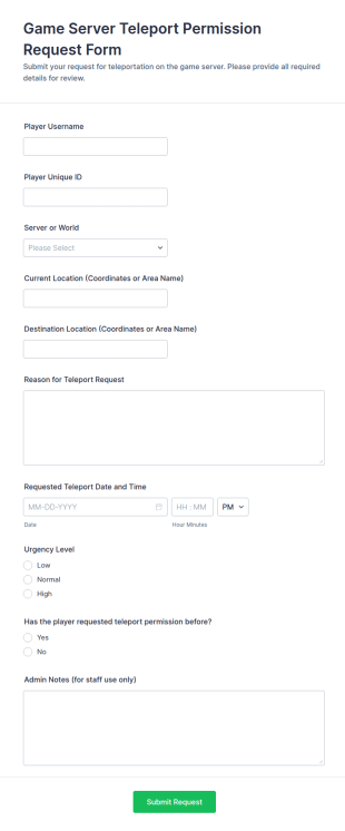 Game Server Teleport Permission Request Form Template