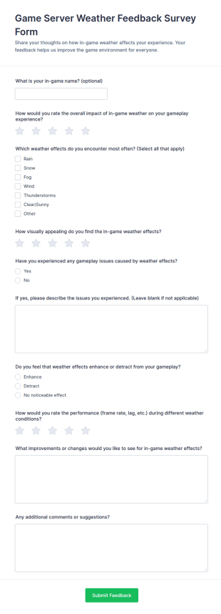 Game Server Weather Feedback Form Template
