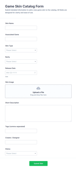 Game Skin Catalog Form Template