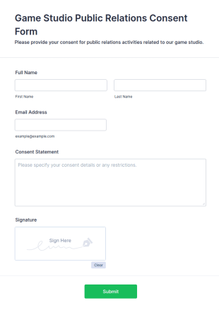 Game Studio Public Relations Consent Form Template