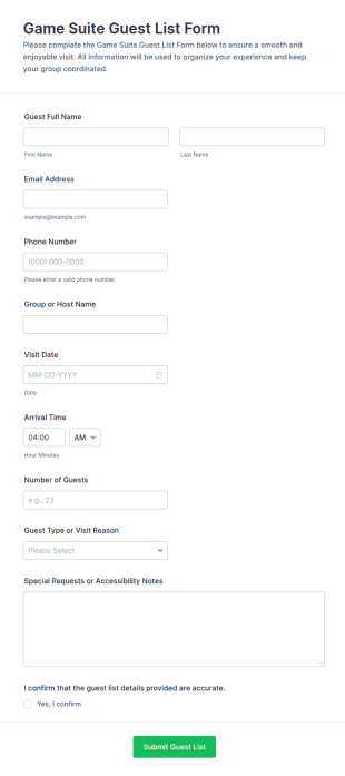 Game Suite Guest List Form Template