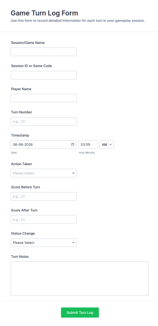 Game Turn Log Form Template