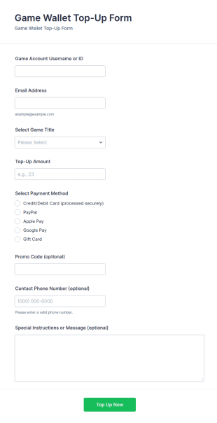 Game Wallet Top Up Form Template