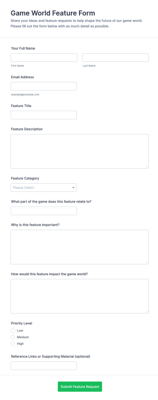 Game World Feature Form Template