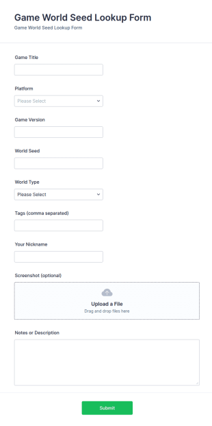 Game World Seed Lookup Form Template