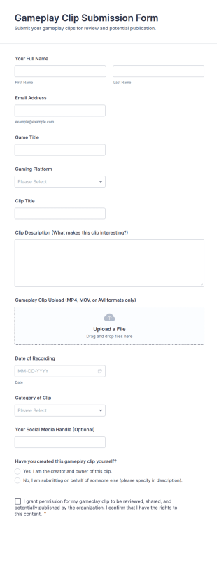 Gameplay Clip Submission Form Template