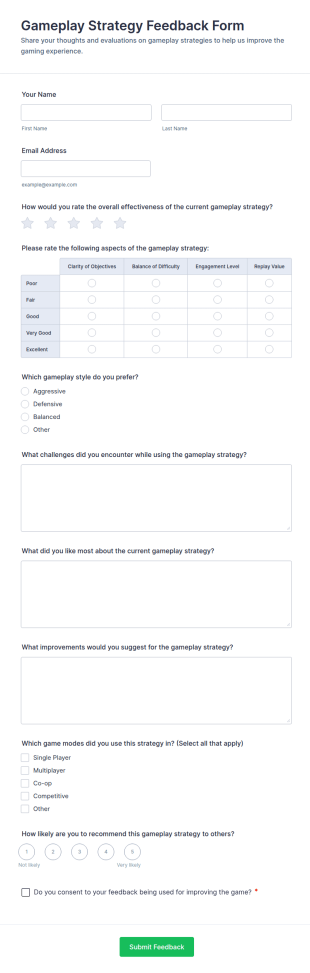 Gameplay Strategy Feedback Form Template
