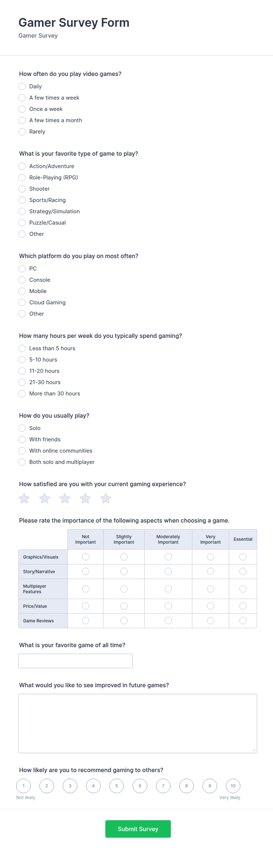 Gamer Survey Form Template | Jotform