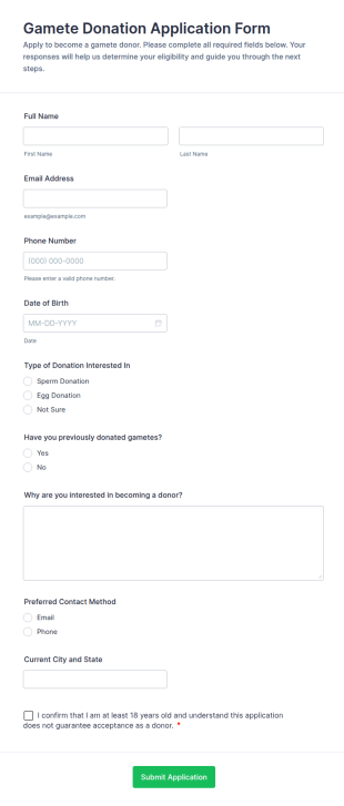 Gamete Donation Application Form Template