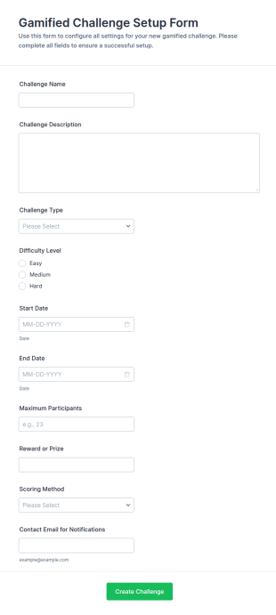 Gamified Challenge Setup Form Template