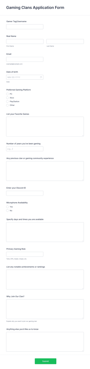 Gaming Clans Application Form Template