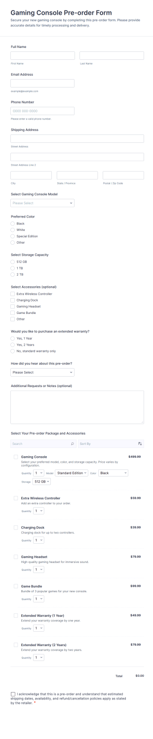Gaming Console Pre Order Form Template