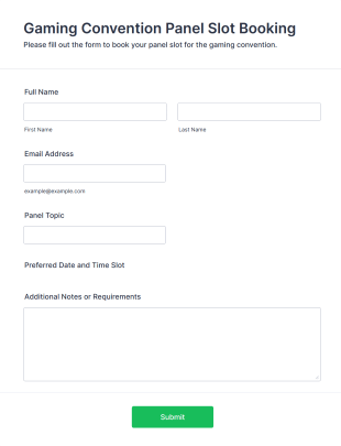 Gaming Convention Panel Slot Booking Form Template