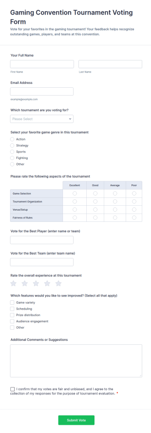 Gaming Convention Tournament Voting Form Template