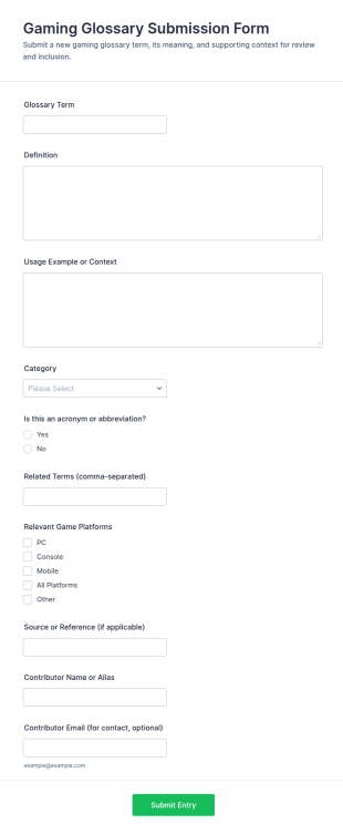 Gaming Glossary Submission Form Template